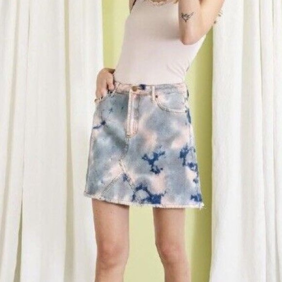 New Anthropologie Small Large Easel Tie Dye‎ Denim Cotton Jean Boho Mini Skirt - Picture 4 of 9
